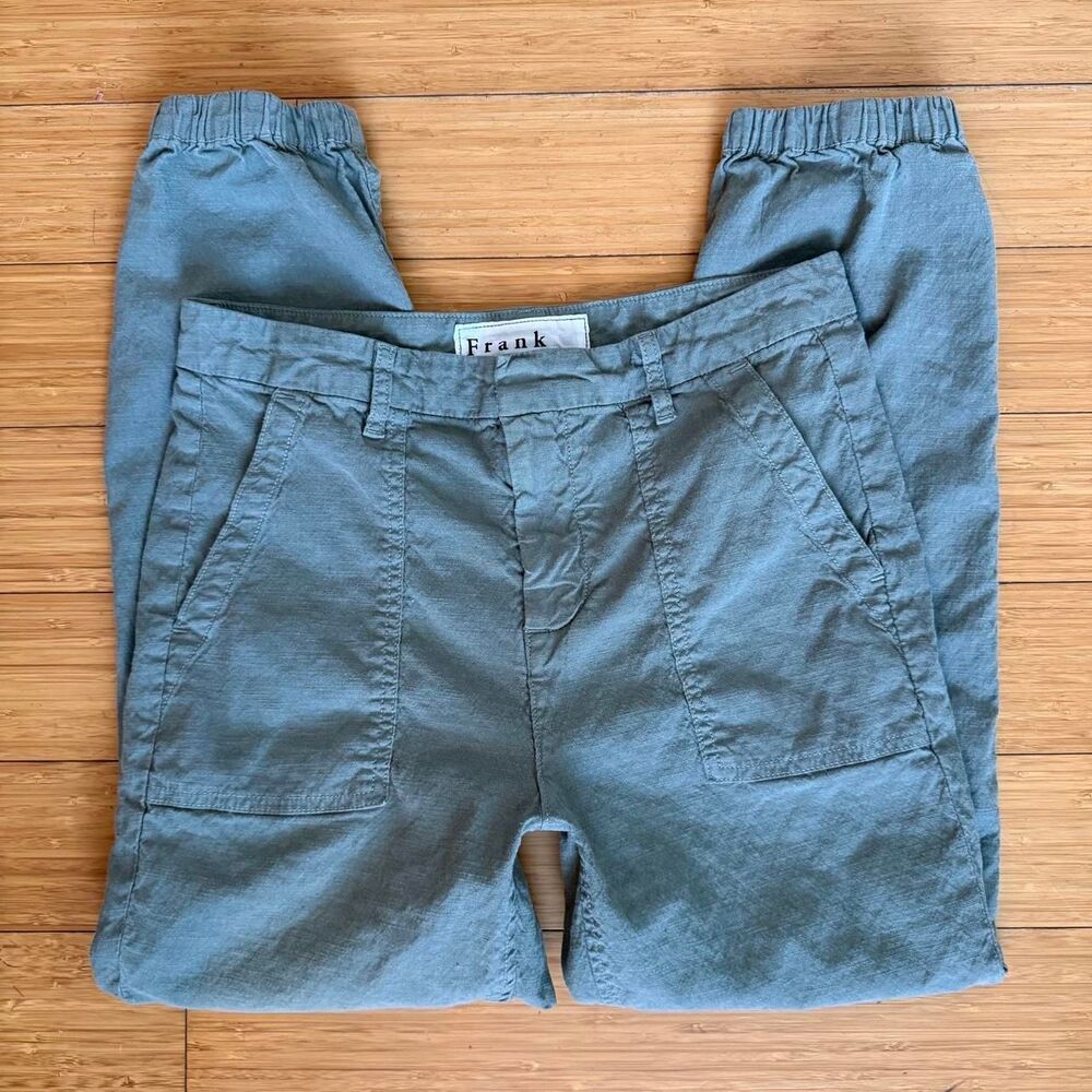 Frank & Eileen Jameson Olive Green Utility Jogger Linen Pants 6